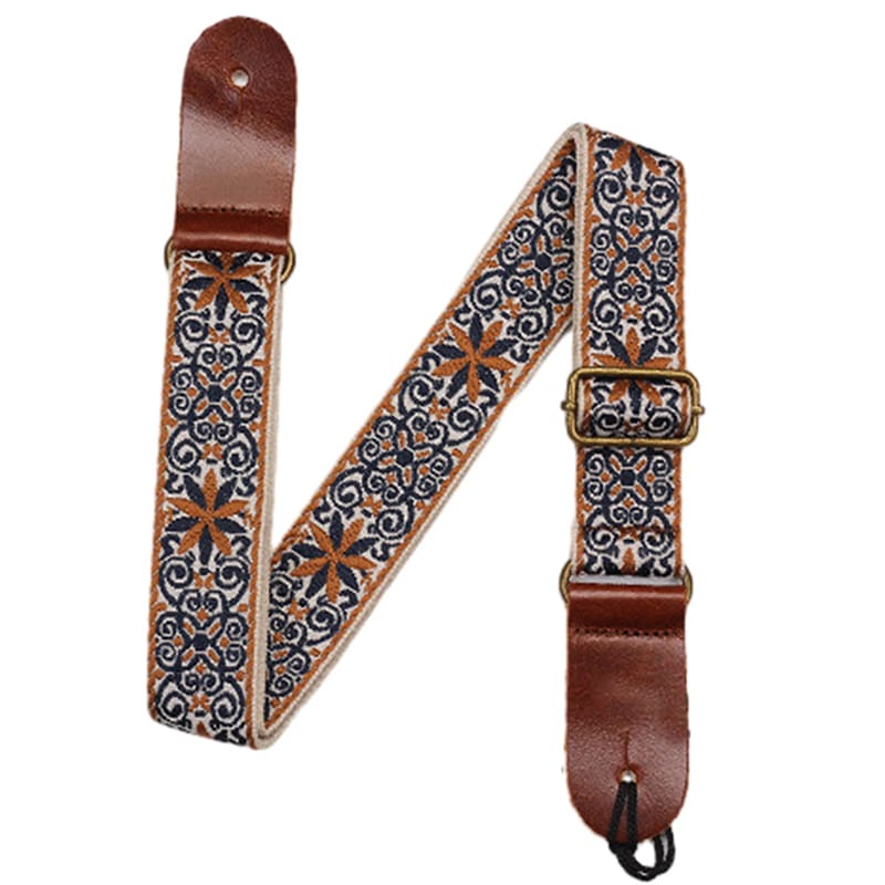 Cinghia per Ukulele Vintage con Fiori Bohémien Blu & Ocra
