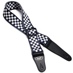 Cinghia per Chitarra Stile Vintage Rock con Motivo a Scacchiera Nero & Bianco