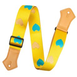 Cinghia per Chitarra Vintage con Cuori Blu & Sabbia su Giallo