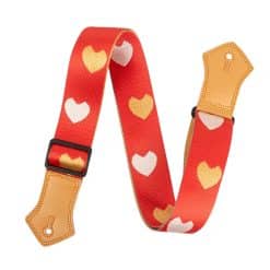Cinghia per Chitarra Vintage con Cuori Pastello su Rosso