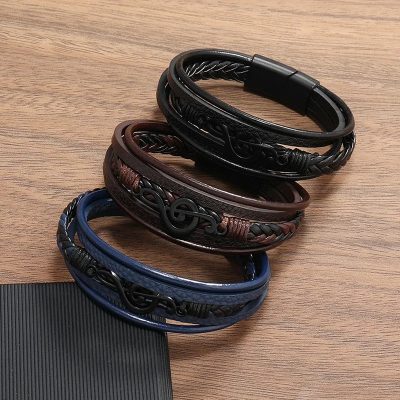 Vue générale Bracelet Clé de Sol Rock Noir Harmonie 3 couleurs au choix !