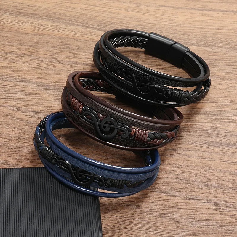Vue générale Bracelet Clé de Sol Rock Noir Harmonie 3 couleurs au choix !