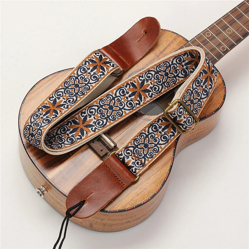 Vista generale Cinghia per Ukulele Vintage Fiori Bohemi Blu & Ocra