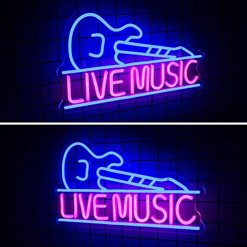 Insegna Luminosa Avant in Neon LED a Forma di Chitarra con Scritta Live Music