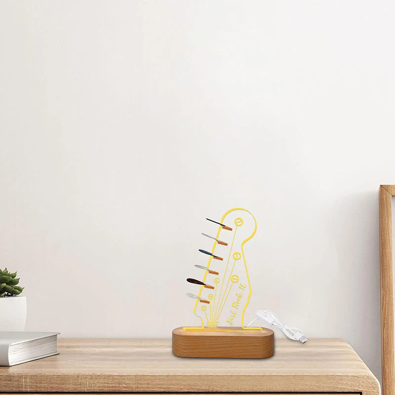 Avant Veilleuse LED Chitarra Just Rock It - Supporto Luminoso per Plettri con Base in Legno