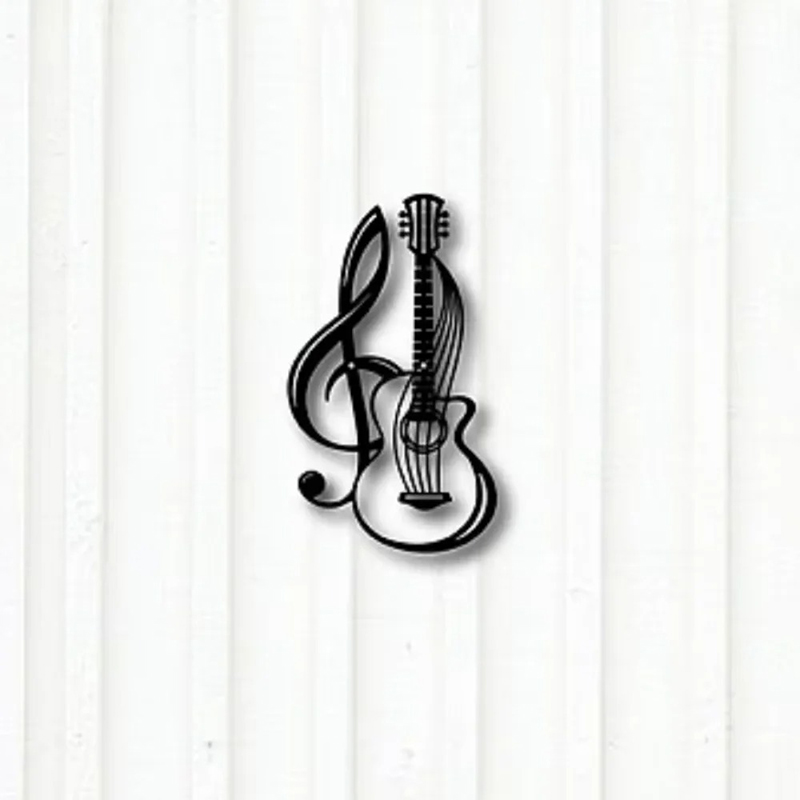Decorazione Murale in Metallo Chitarra - & Chiave di Sol Intrecciate (30 cm)