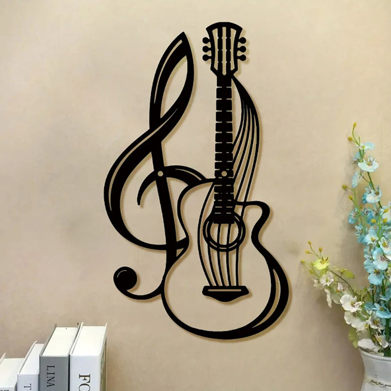 Decorazione Murale in Metallo con Chitarra & Chiave di Sol Intrecciate (30 cm)