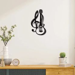 Decorazione Murale - Chitarra in Metallo & Chiave di Sol Intrecciate (30 cm)