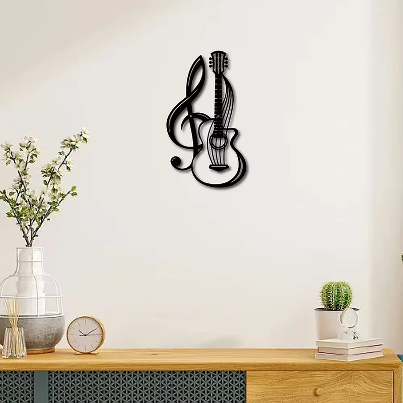 Decorazione Murale - Chitarra in Metallo & Chiave di Sol Intrecciate (30 cm)