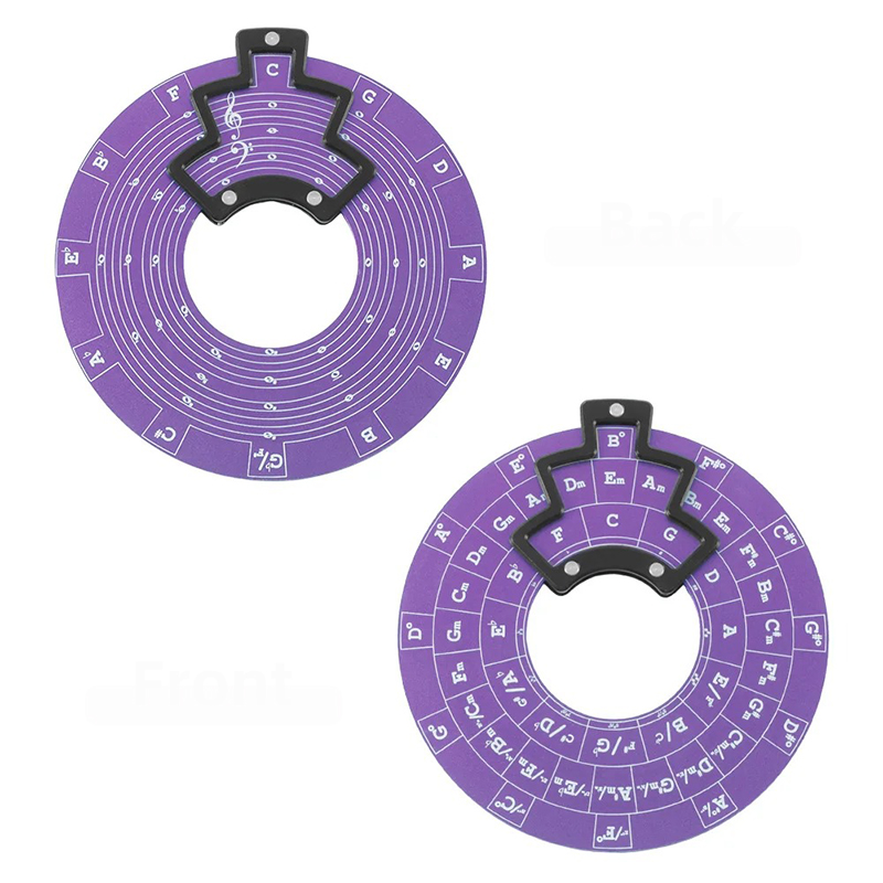 Dettagli Cerchio delle Quinte Doppia Faccia Viola Progressione & Teoria - Strumento Musicale di Trasposizione con Supporto in Legno