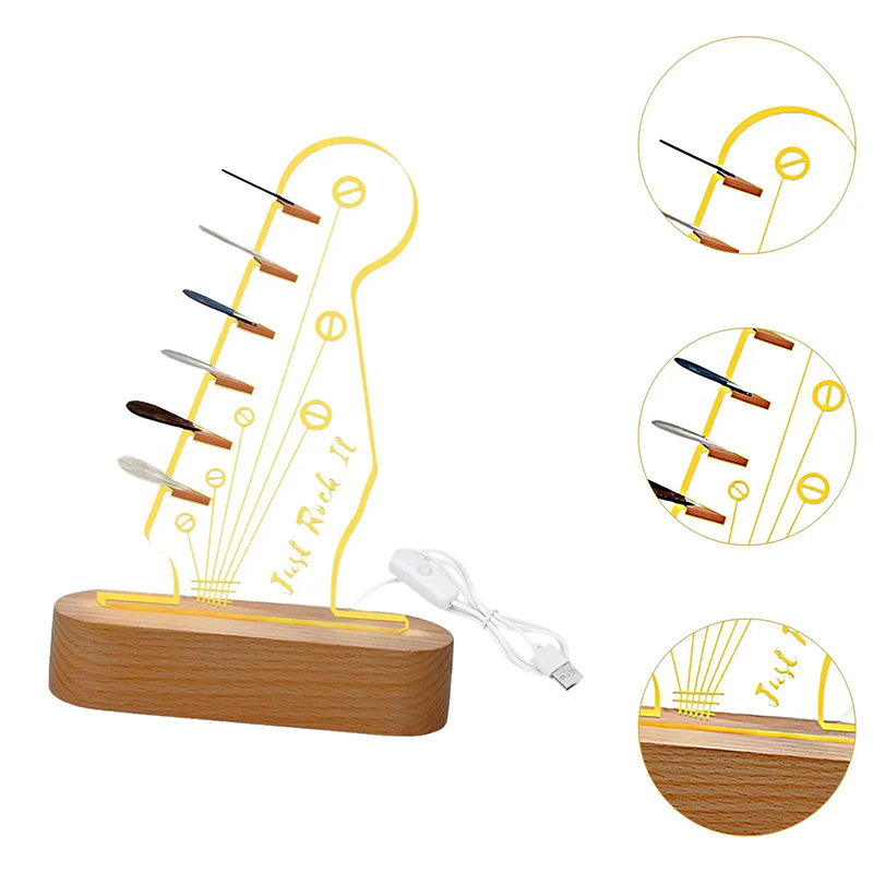 Dettagli Veilleuse LED Chitarra Just Rock It - Supporto Luminoso per Plettri con Base in Legno