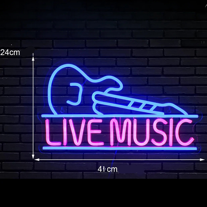 Dimensioni Insegna Luminosa al Neon LED Chitarra Musica Dal Vivo