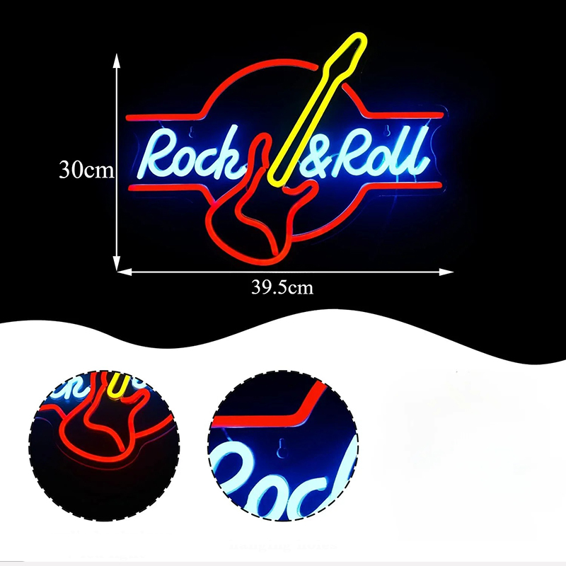 Dimensioni Insegna Luminosa - Neon LED Chitarra Rock & Roll
