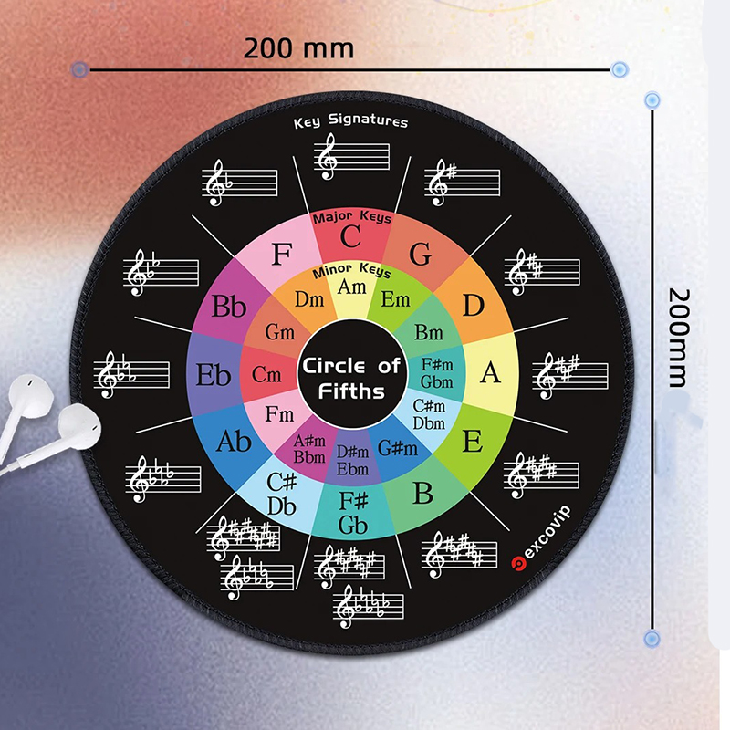 Dimensioni Tappetino per Mouse Musicale Cerchio delle Quinte Colorato - Antiscivolo & Ispirante per Musicisti