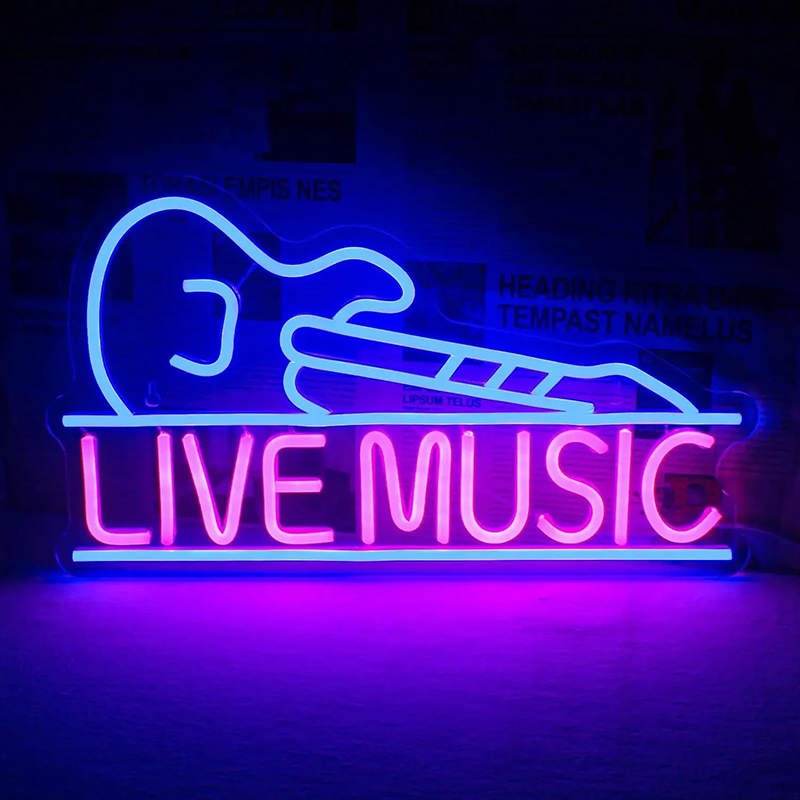 Insegna Luminosa al Neon LED Chitarra Musica dal Vivo