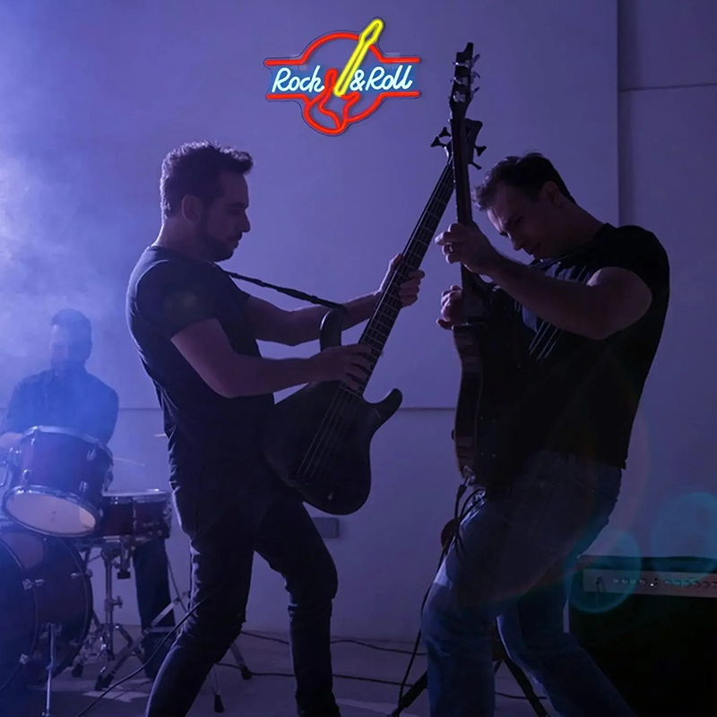 Insegna Luminosa al Neon LED a Forma di Chitarra - Rock & Roll