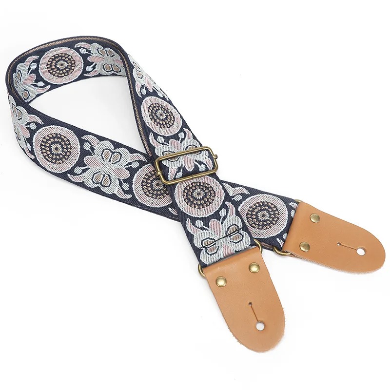 Cinghia per Chitarra Vintage con Fiori Bohemien Notte Indaco
