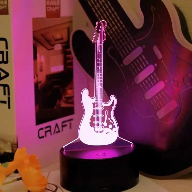 Luce Notturna LED a Forma di Chitarra Elettrica su Vinile Vintage (30 cm) Modello 1