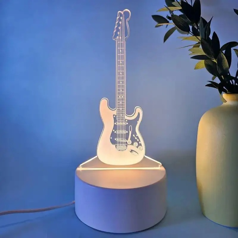 Luce Notturna LED a Forma di Chitarra Elettrica su Vinile Vintage (30 cm) Modello 2