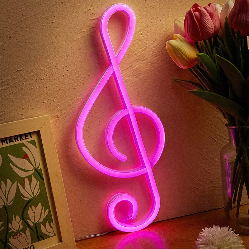 Luce Notturna a Forma di Nota Musicale in Neon LED - Nota Musicale Luminosa USB o a Batterie