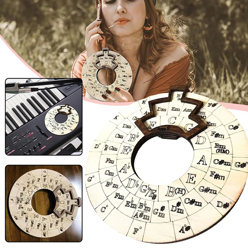 vista frontale Ruota della Teoria Musicale in Legno - Guida all'Armonia e Composizione