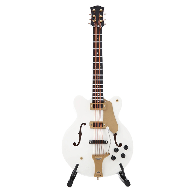 Avant Mini Chitarra Elettrica Hollow Bianca Modello da Collezione con Finiture Oro e Supporto