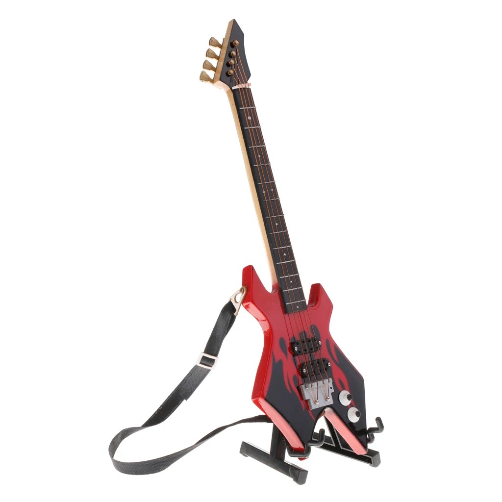 Dettagli Chitarra Elettrica Miniatura Modello Metallo Rosso Fiamme del Caos