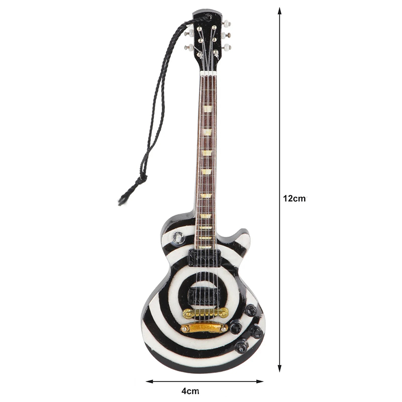 Dimensioni Chitarra Elettrica Miniatura Modello Rock a Strisce Nero & Bianco 12 cm