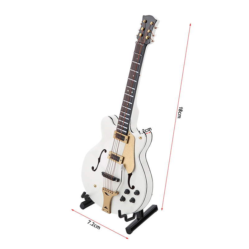Dimensioni Mini Chitarra Elettrica Hollow Bianca Modello da Collezione con Finiture Oro e Supporto