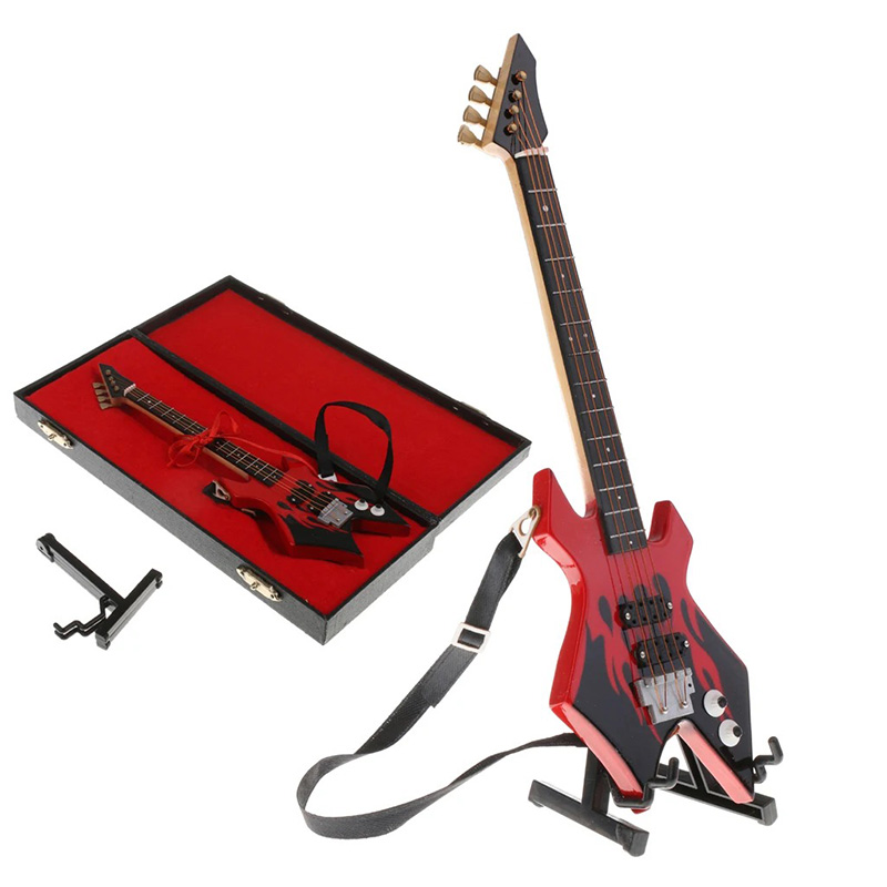 Chitarra Elettrica in Miniatura Modello Metallo Rosso Fiamme del Caos