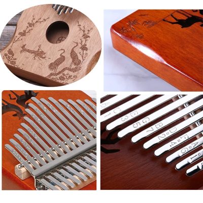 Details Kalimba 17 Lames en Bois Sculpté Dragon & Phénix Harmonie - 9 Couleurs au Choix !