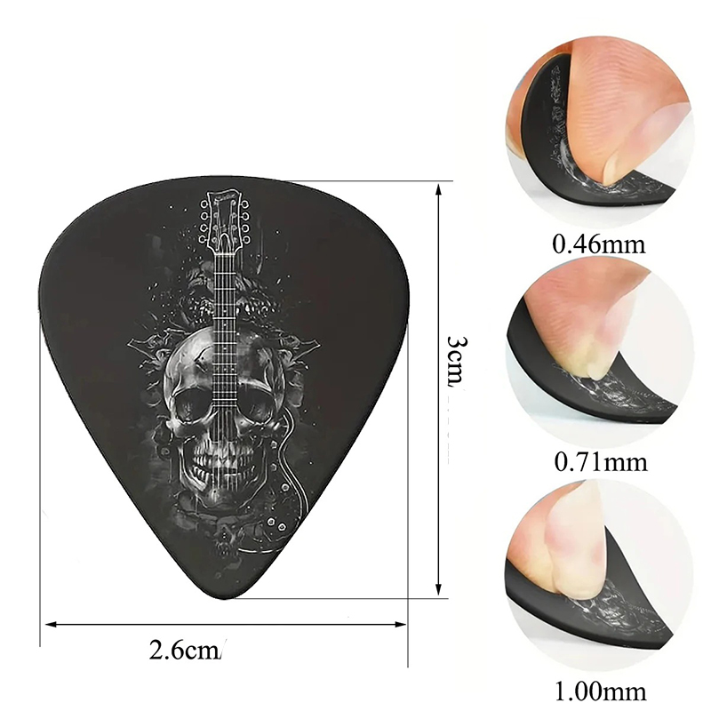 Dimensions Lot de 6 Plectres Guitare (Médiators) Motif Tête de Mort, avec Étui Porte-clés Porte-Plectre