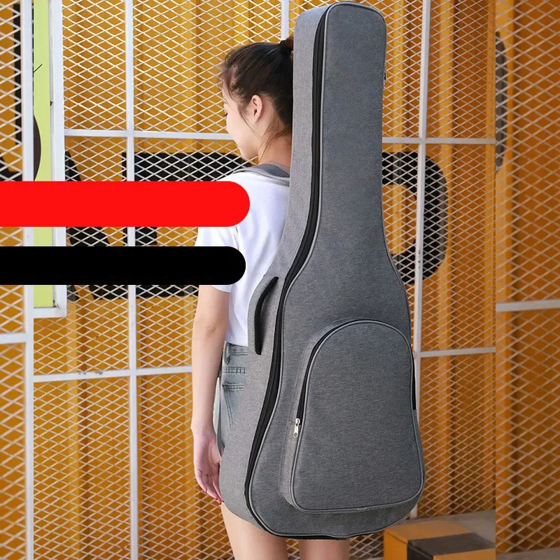 Housse Guitare Acoustique Tissu Chiné, Gig Bag Sac à Dos pour Guitare Classique Folk 39 Couleur Gris