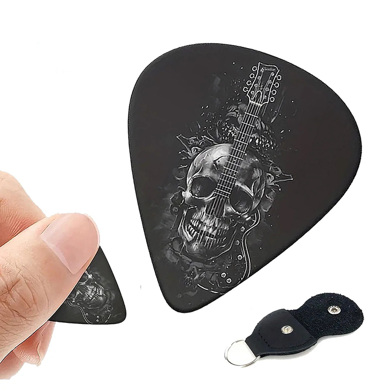 Lot de 6 Plectres Guitare (Médiators) Motif Tête de Mort, avec Étui Porte-clés Porte-Plectre