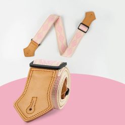 Sangle Guitare Vintage Tissée, Coton et Cuir, Réglable Motif Boho Rose pour Guitare Acoustique Électrique
