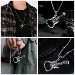 Collier avec Pendentif Guitare Tête de Mort -Rock “Skullcaster”