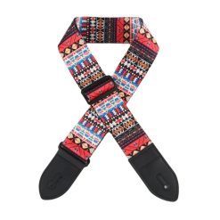 Sangle de Guitare Bohème - Motifs Tribaux Rouge & Azur