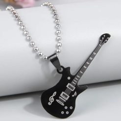 Collier avec Pendentif Guitare Gravée Rock “Melody Blade” - Couleur Noir