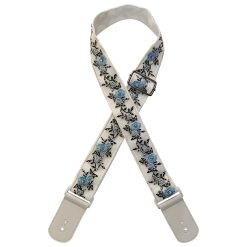 Sangle Guitare Florale - Fleurs Bleues Ivoire