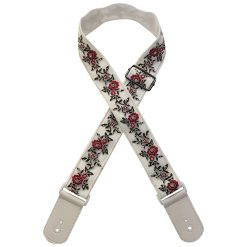 Sangle Guitare électrique Florale Fleurs Rouges Ivoire