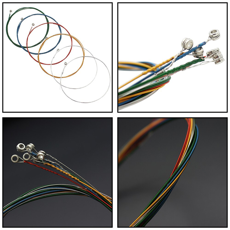 Détails cordes Guitare acoustiques colorées arc-en-ciel
