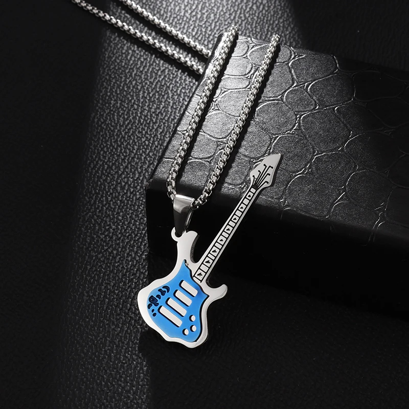 Pendentif guitare basse 3 couleurs - couleur bleu