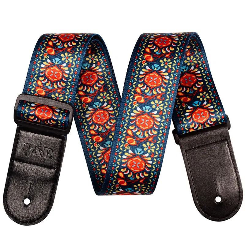 Sangle pour guitare acoustique motif fleurs Hippie Bohème