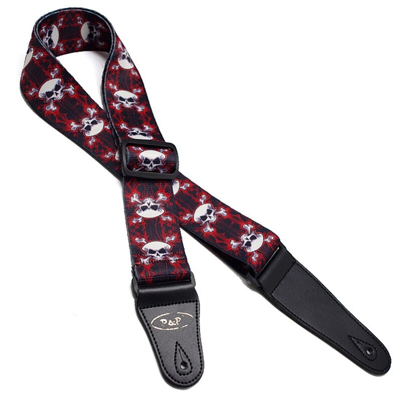 Sangle de guitare tête de mort pirate réglable en Nylon - modèle 1