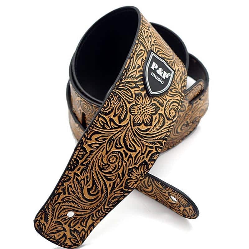 Sangle de guitare en cuir véritable - souple et réglable - 6 couleurs au choix