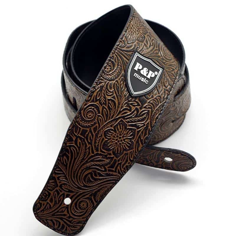 Sangle de guitare en cuir véritable - souple et réglable - 6 couleurs au choix
