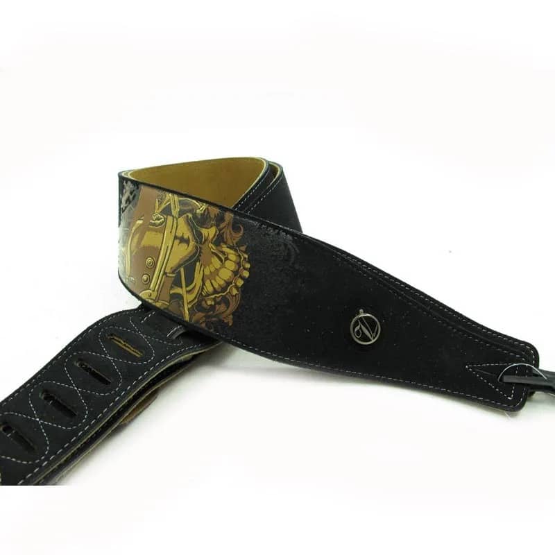 Sangle de Guitare Motif Tête de Mort en cuir de haute qualité - Réglable
