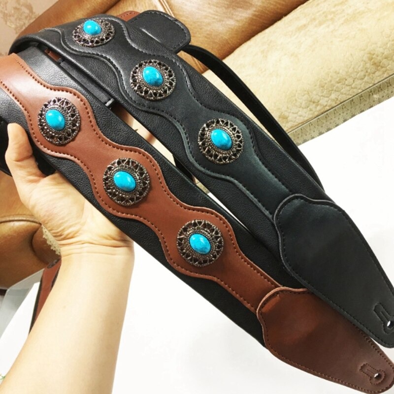 Sangle de guitare en cuir Super doux réglable Style ethnique pour guitare basse acoustique et ou électrique