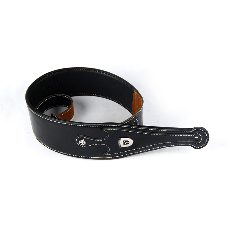 Sangle en cuir pour guitare acoustique double-couche - modèle noir