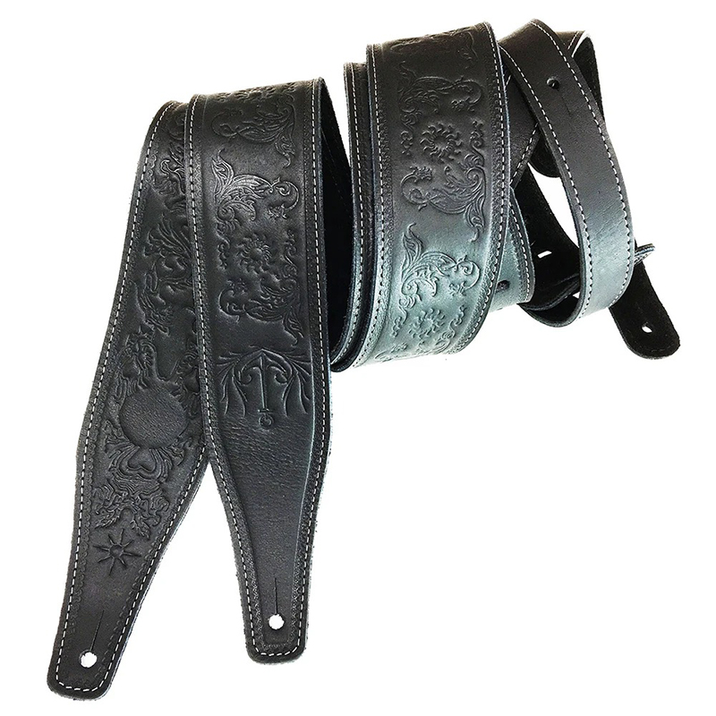 Sangle noire en cuir imprimé en relief volutes charmantes